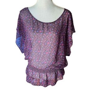 American Eagle Sheer Gathered Waist Wide Butterfly Sleeve Top Size Small‎ Blouse